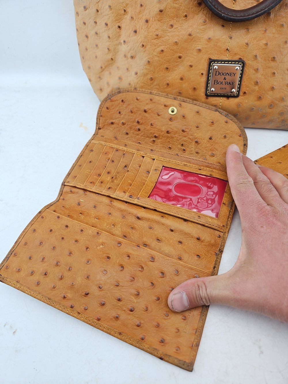 Dooney & Bourke Tan Ostrich-Embossed Leather Shoulder Bag with Wallets - Picture 6 of 13